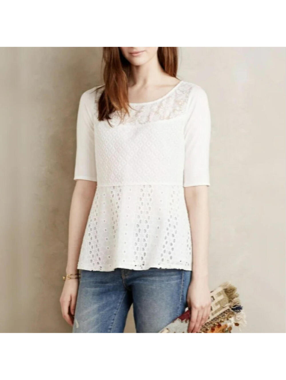 ANTHROPOLOGIE Tiny Peplum Top, NWOT, Size Petite Small, #2610